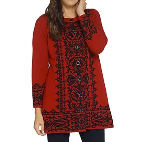 Susan Graver Jacquard Button-Front Sweater  7580 - Picture 1 of 2